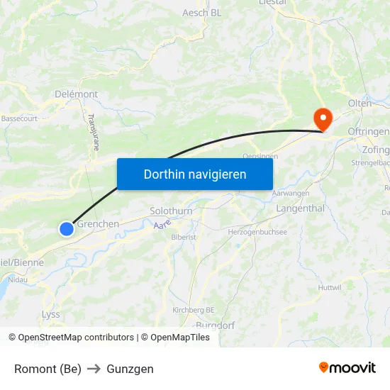 Romont (Be) to Gunzgen map