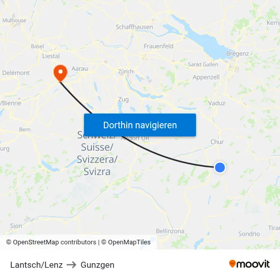 Lantsch/Lenz to Gunzgen map