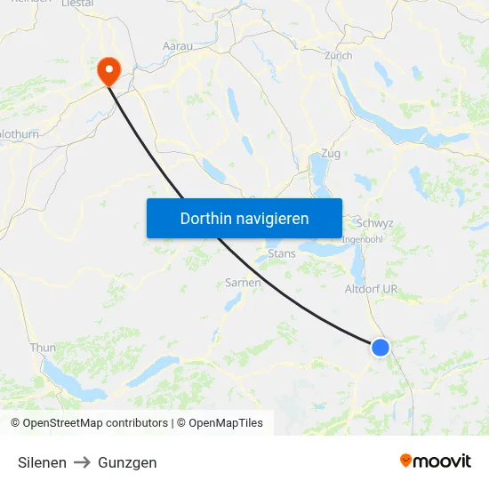 Silenen to Gunzgen map