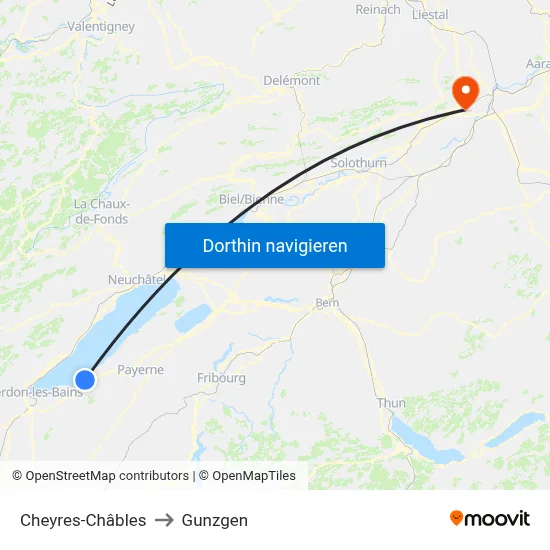 Cheyres-Châbles to Gunzgen map