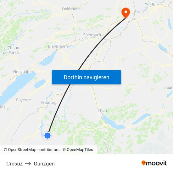Crésuz to Gunzgen map