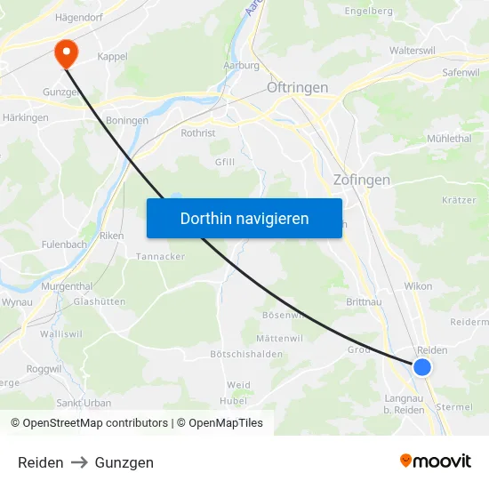 Reiden to Gunzgen map