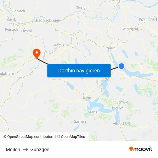 Meilen to Gunzgen map
