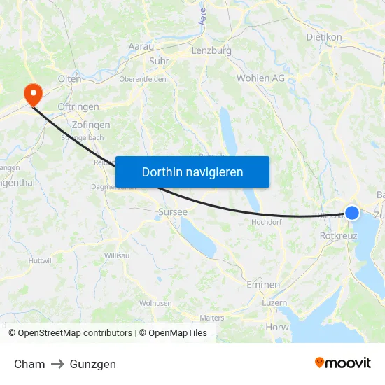 Cham to Gunzgen map