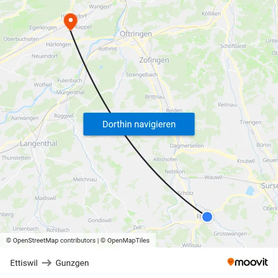 Ettiswil to Gunzgen map