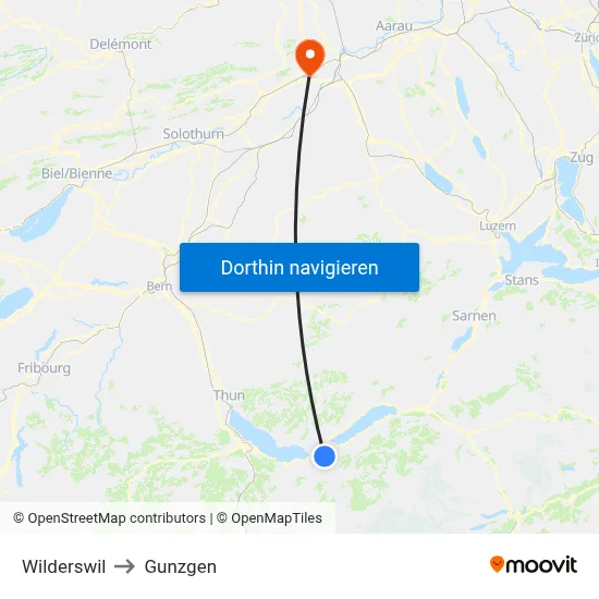 Wilderswil to Gunzgen map