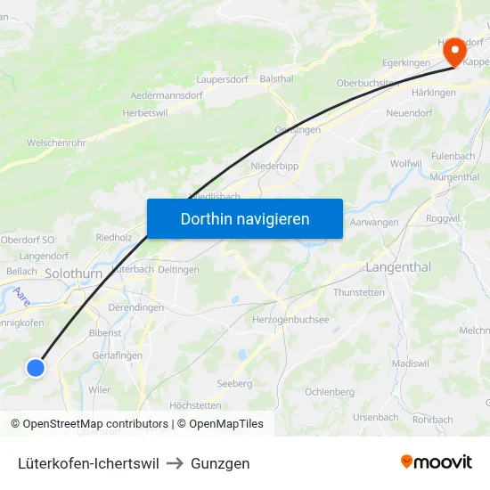 Lüterkofen-Ichertswil to Gunzgen map