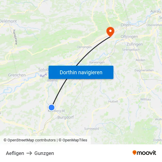 Aefligen to Gunzgen map