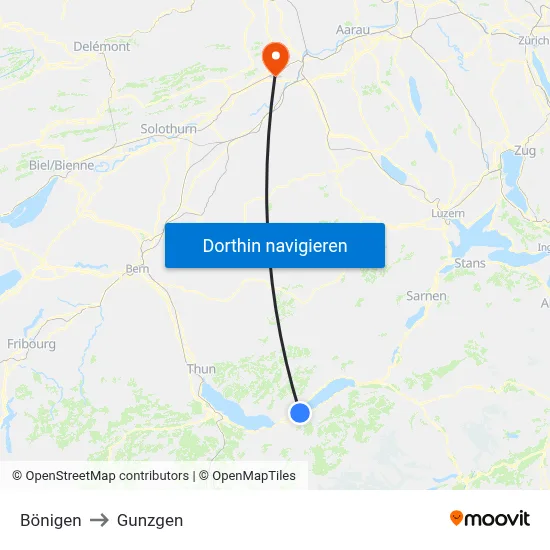Bönigen to Gunzgen map