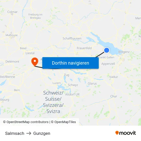 Salmsach to Gunzgen map