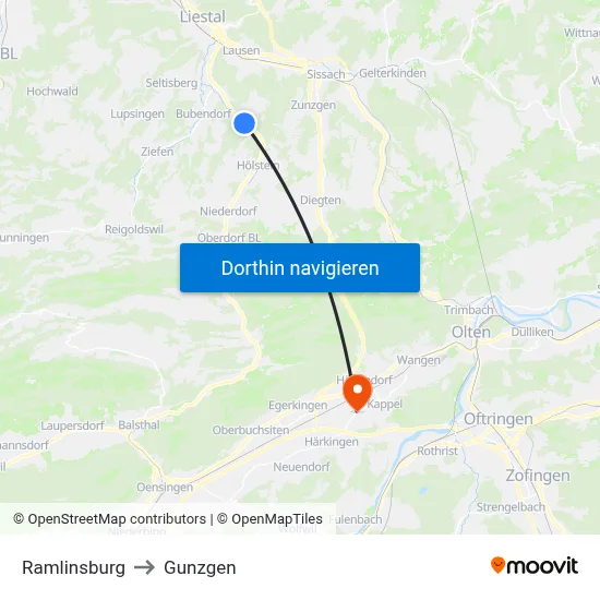 Ramlinsburg to Gunzgen map