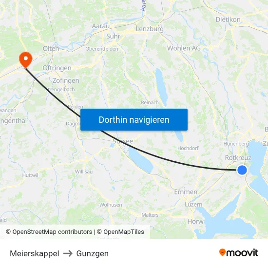 Meierskappel to Gunzgen map