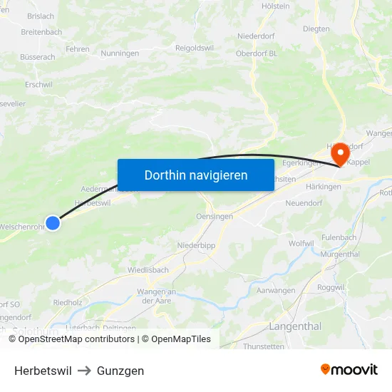 Herbetswil to Gunzgen map