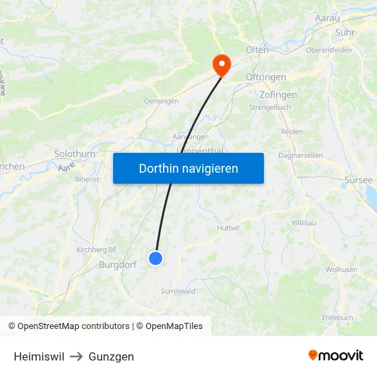 Heimiswil to Gunzgen map