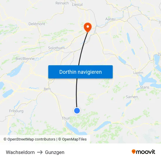 Wachseldorn to Gunzgen map
