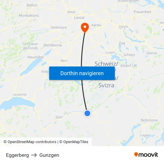 Eggerberg to Gunzgen map