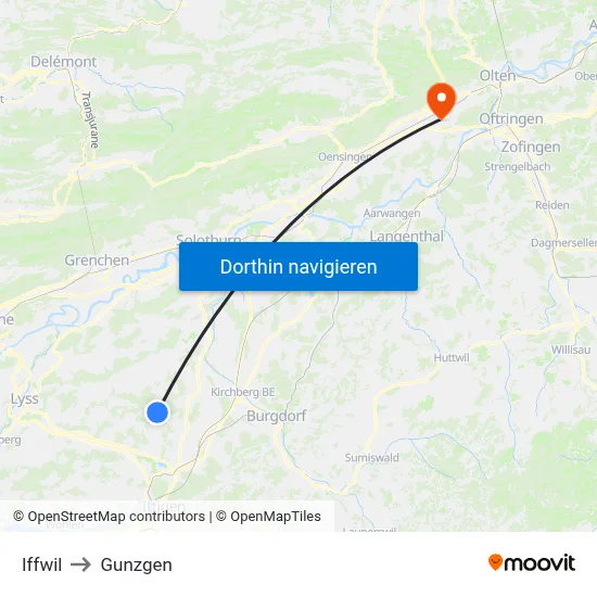 Iffwil to Gunzgen map