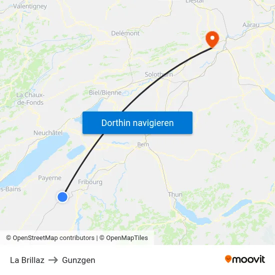 La Brillaz to Gunzgen map