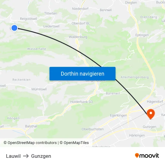 Lauwil to Gunzgen map