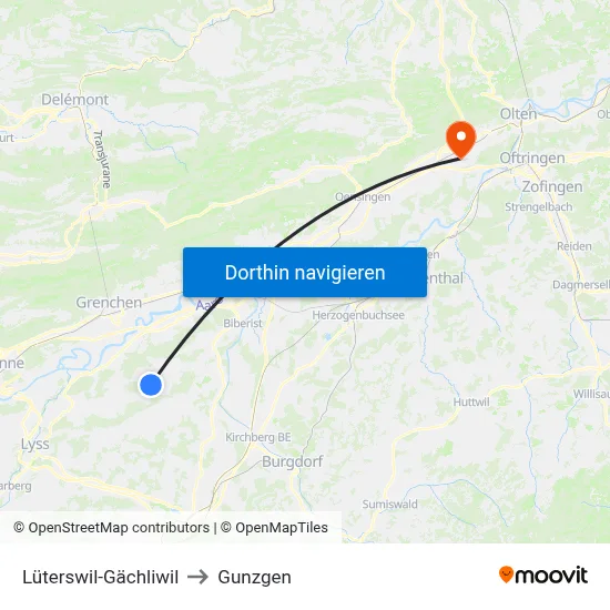 Lüterswil-Gächliwil to Gunzgen map