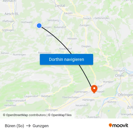 Büren (So) to Gunzgen map