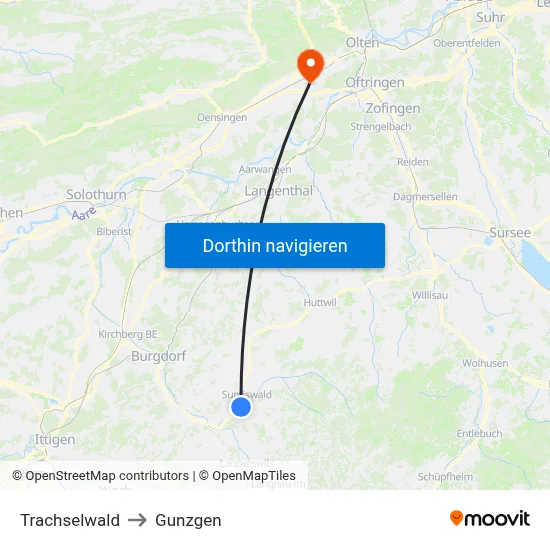 Trachselwald to Gunzgen map