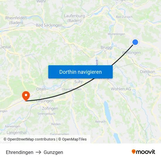 Ehrendingen to Gunzgen map