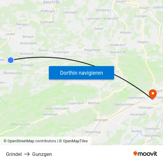 Grindel to Gunzgen map