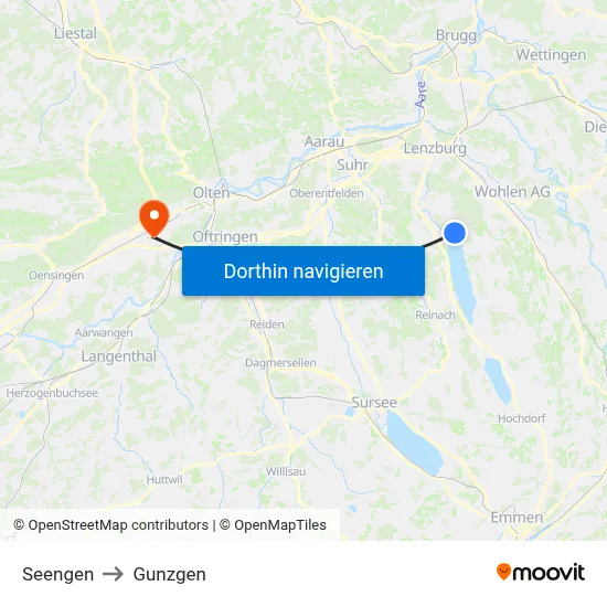 Seengen to Gunzgen map