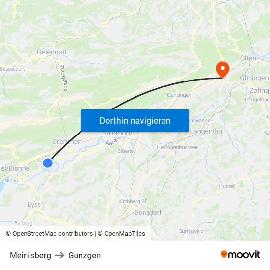 Meinisberg to Gunzgen map