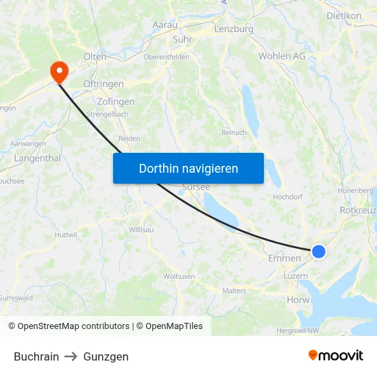 Buchrain to Gunzgen map