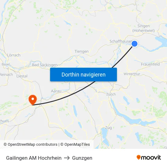 Gailingen AM Hochrhein to Gunzgen map