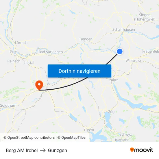 Berg AM Irchel to Gunzgen map