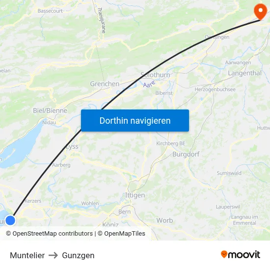 Muntelier to Gunzgen map