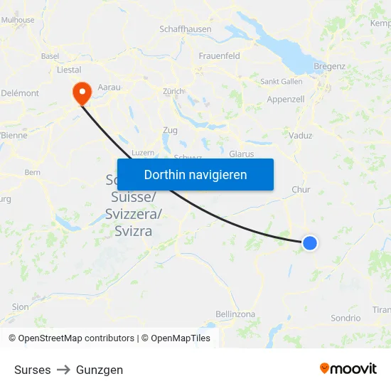 Surses to Gunzgen map