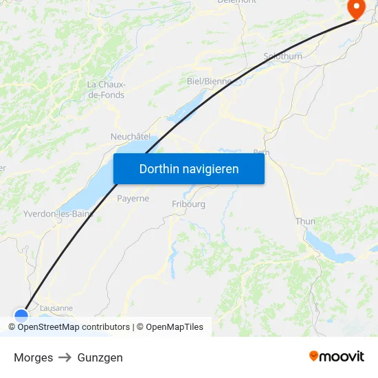 Morges to Gunzgen map