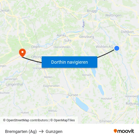 Bremgarten (Ag) to Gunzgen map