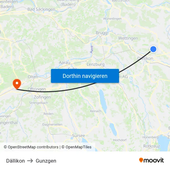 Dällikon to Gunzgen map