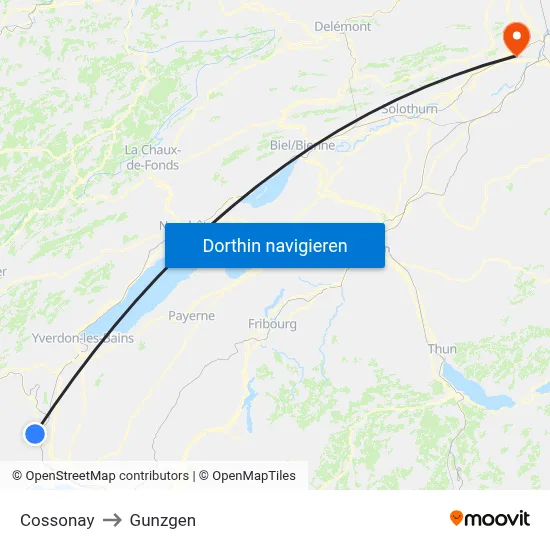 Cossonay to Gunzgen map