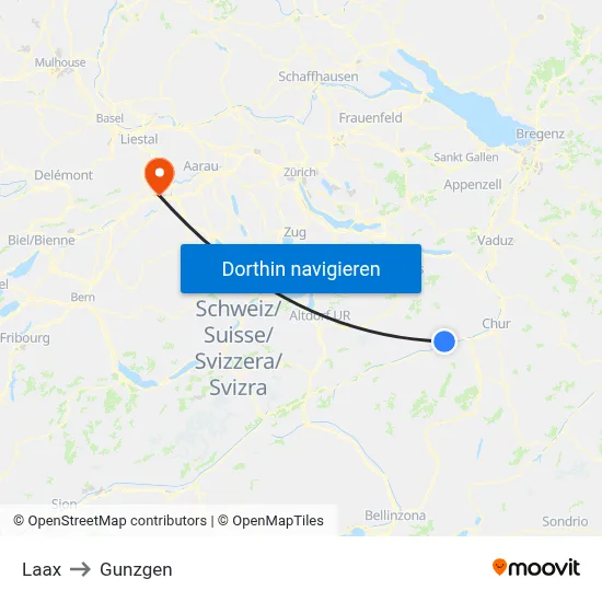 Laax to Gunzgen map