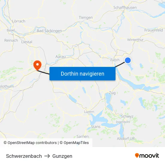 Schwerzenbach to Gunzgen map