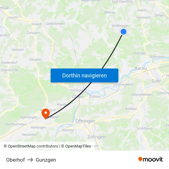 Oberhof to Gunzgen map