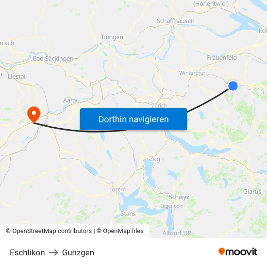 Eschlikon to Gunzgen map