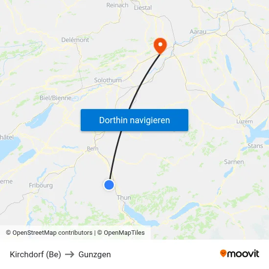 Kirchdorf (Be) to Gunzgen map