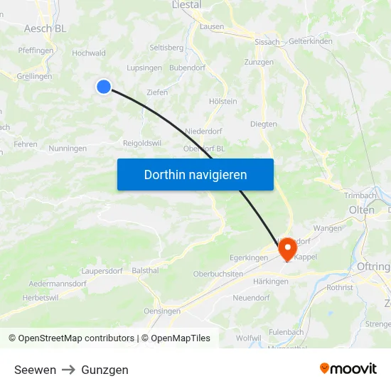 Seewen to Gunzgen map