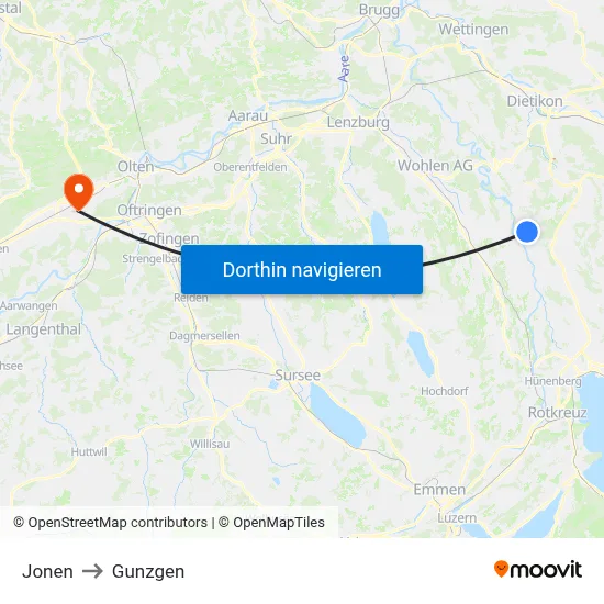 Jonen to Gunzgen map