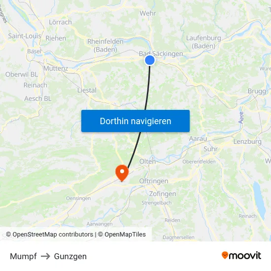 Mumpf to Gunzgen map