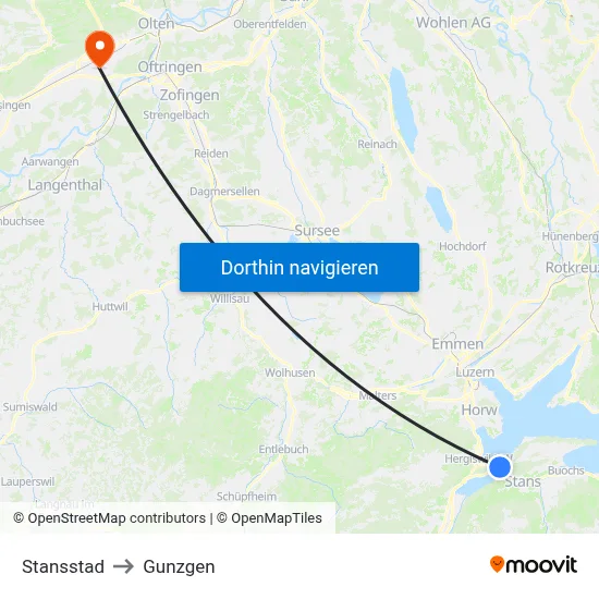 Stansstad to Gunzgen map
