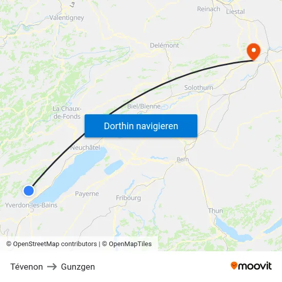 Tévenon to Gunzgen map