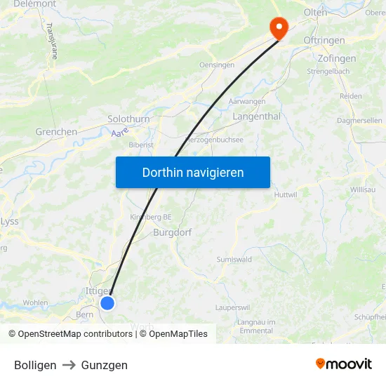 Bolligen to Gunzgen map